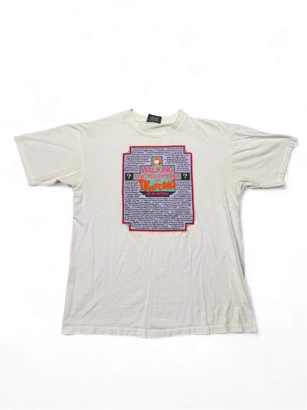 VTG 90s your head goes here Walking Encyclopedia of TV Sitcoms tee white XL mens